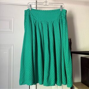 PRETTY VACANT green heart print knit rayon pleated midi knee length skirt